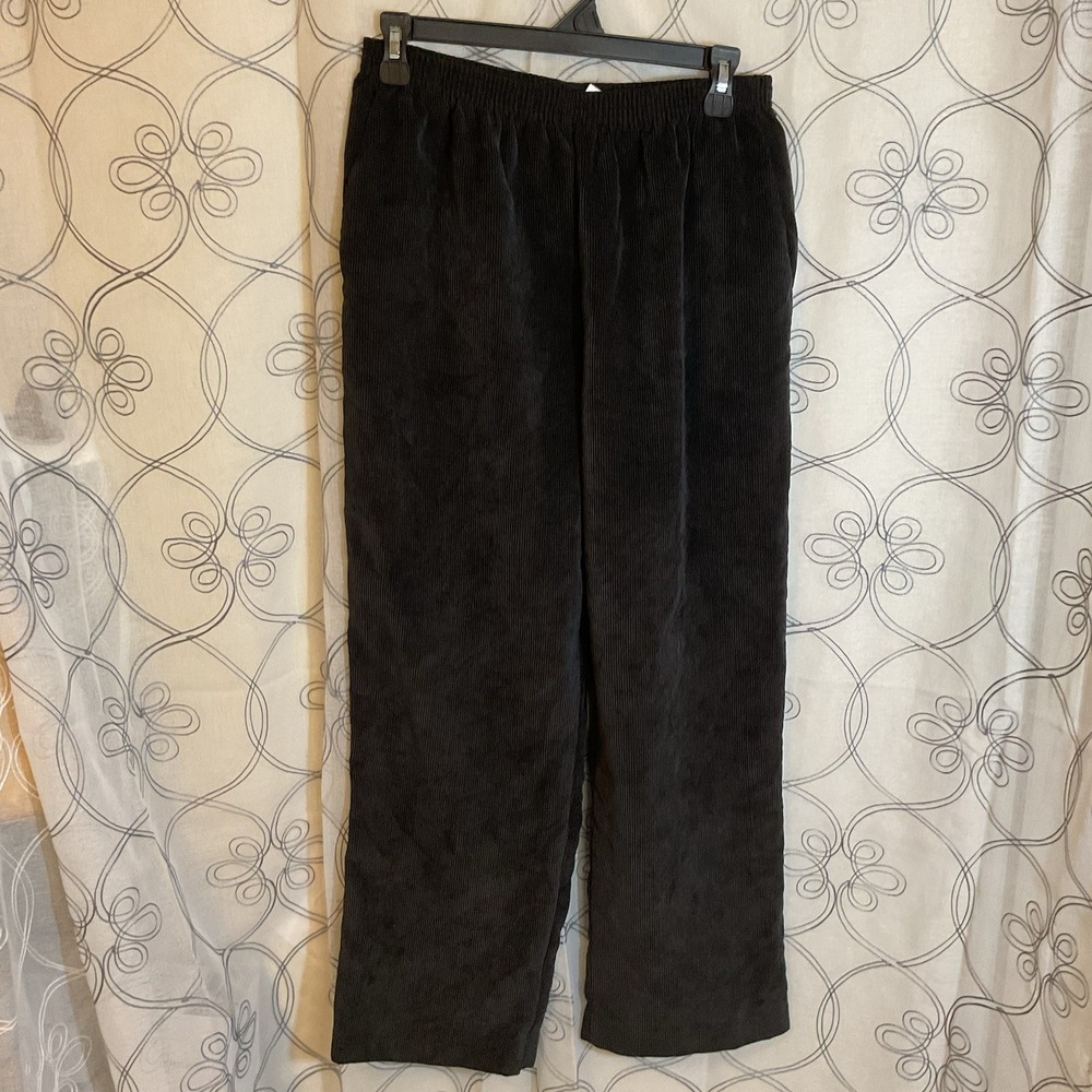 Women's Alfred Dunner Petite Gray Corduroy Elastic Waist Pants Size 12P
